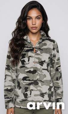 jess lea Sherpa Fleece Pullover Size S Camouflage Quarter Zip Jacket